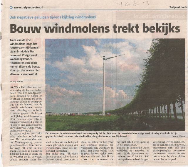 12 juni 2013 - Bouw windmolens trekt bekijks